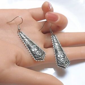 925 Sterling Silver Carved Aztec Dangle Earrings